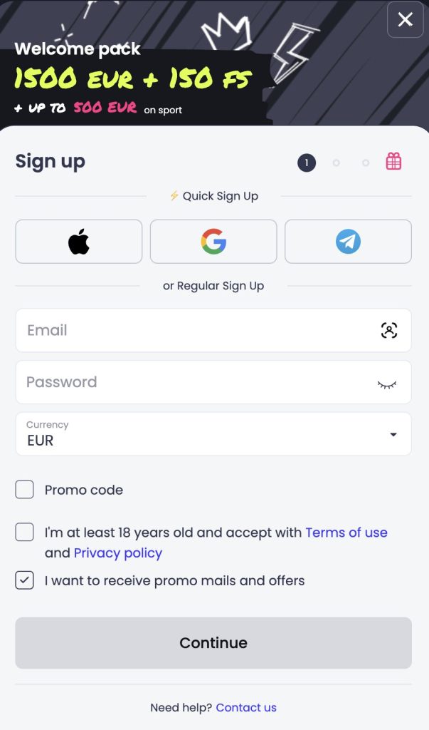 starzino sign up